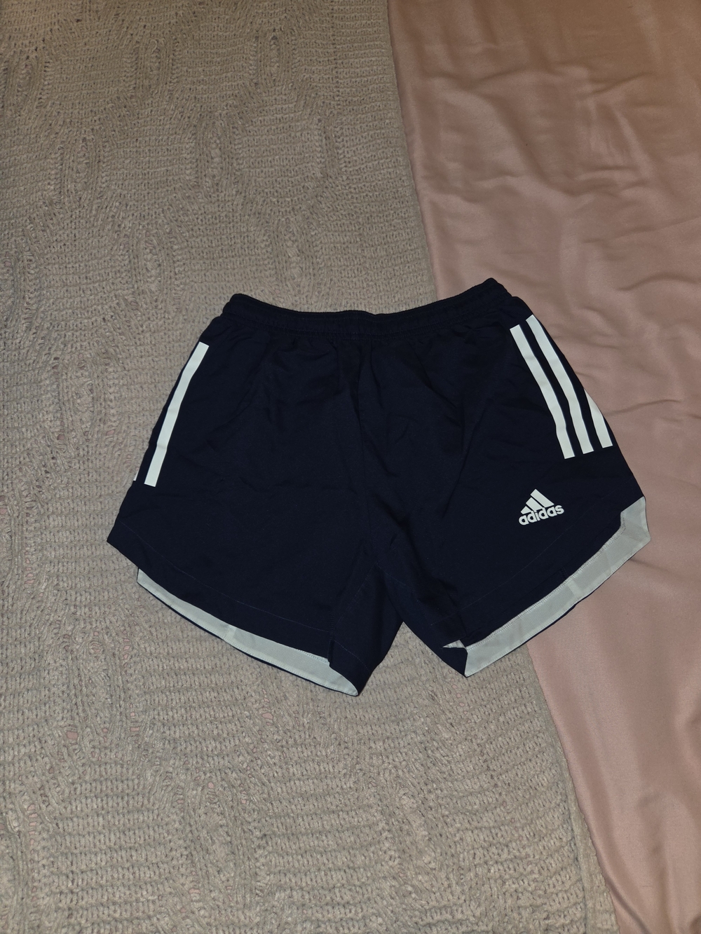 adidas Navy Shorts with White Stripe Accents